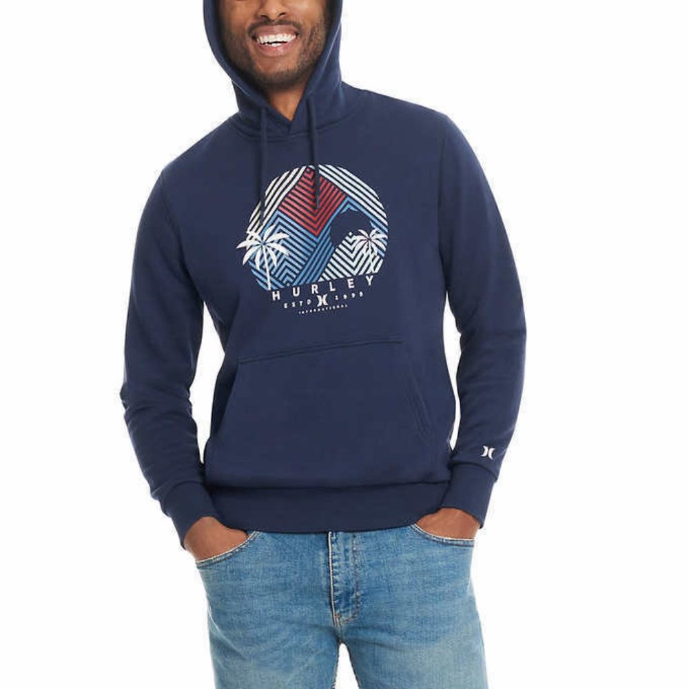 NWOT Hurley Men’s Graphic Fleece Lined Hoodie Blue White Size XL $80 FF88(36)